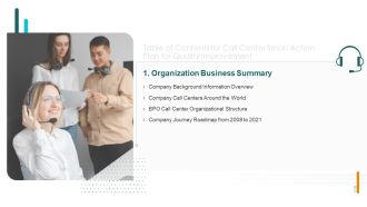 Call Center Smart Action Plan For Quality Improvement For Table Of Contents Ppt Icon Brochure