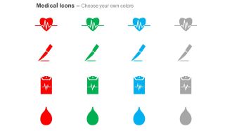 Cardiogram surgical blade medical report blood bank ppt icons graphics