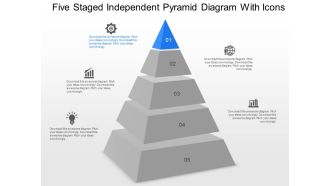 Ce five staged independent pyramid diagram with icons powerpoint template