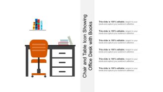 Chair and table icon showing office desk with books