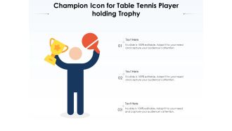 Champion icon for table tennis player holding trophy