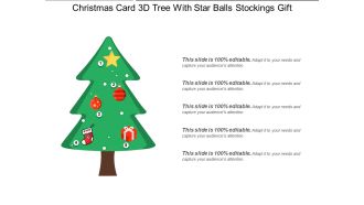 Christmas card 3d tree with star balls stockings gift