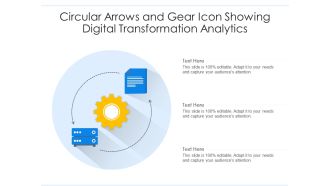 Circular arrows and gear icon showing digital transformation analytics