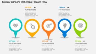 Circular banners with icons process flow flat powerpoint design