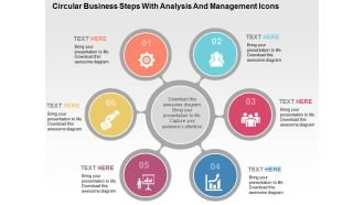 Circular business steps with analysis and management icons flat powerpoint design