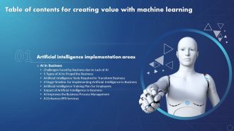 Creating Value With Machine Learning For Table Of Contents Ppt Icon Design Inspiration
