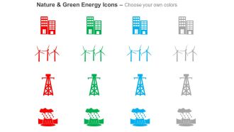 Cz green energy icons with windmill towers and building ppt icons graphics