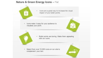 Dg nature green energy icons for car and bulb wire recycle symbol ppt icons graphics