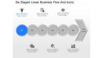 Dk six staged linear business flow and icons powerpoint template