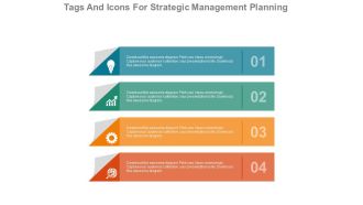 Download four tags and icons for strategic management planning flat powerpoint design