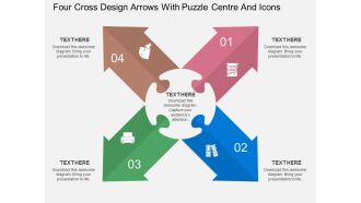Ds four cross design arrows with puzzle centre and icons flat powerpoint design