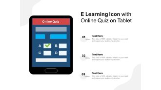 E learning icon with online quiz on tablet
