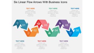 Eq six linear flow arrows with business icons flat powerpoint design
