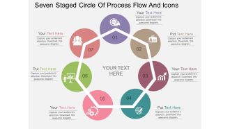 Er seven staged circle of process flow and icons flat powerpoint design
