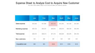 Expense sheet to analyze cost to acquire new customer