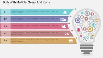 Ff bulb with multiple gears and icons flat powerpoint design