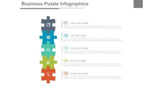 Five staged business puzzle infographics and icons powerpoint slides