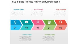 Five staged process flow with business icons flat powerpoint design