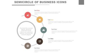 Five staged semicircle of business icons flat powerpoint design