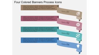 Four colored banners process icons flat powerpoint design