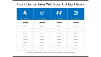 Four columns table with icons and eight rows