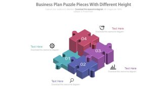 Four different height puzzles and icons for business plan powerpoint slides