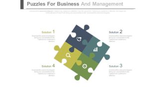 Four puzzles and icons for business management powerpoint slides