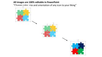 Four puzzles with idea bar graph team management icons flat powerpoint design