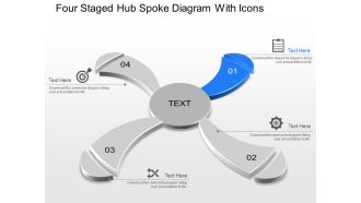 Four staged hub spoke diagram with icons powerpoint template slide