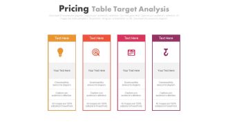 Four staged pricing table target analysis powerpoint slides