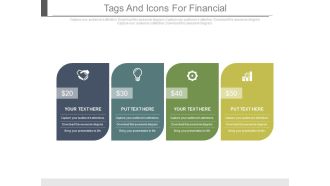 Four tags and icons for financial update powerpoint slides
