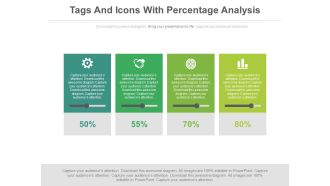 Four tags and icons with percentage analysis powerpoint slides