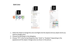 Global map with four icons for process control time management flat powerpoint design