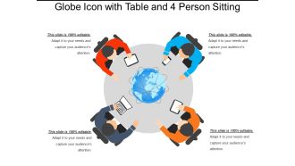 Globe icon with table and 4 person sitting