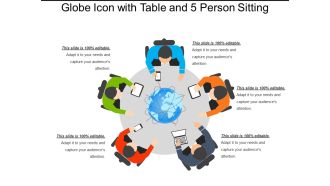 Globe icon with table and 5 person sitting