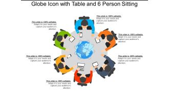 Globe icon with table and 6 person sitting