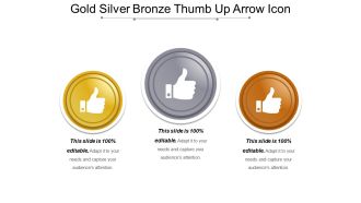 Gold silver bronze thumb up arrow icon