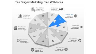 Gr ten staged marketing plan with icons powerpoint template