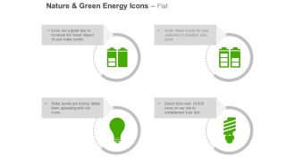 Half full battery bulb power conservation ppt icons graphics