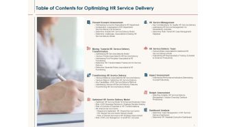 Hr service delivery table of contents for optimizing hr service delivery ppt powerpoint icon