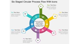 Hr six staged circular process flow with icons flat powerpoint design