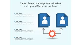 Human resource management with gear and upward moving arrow icon