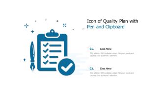 Icon of quality plan with pen and clipboard