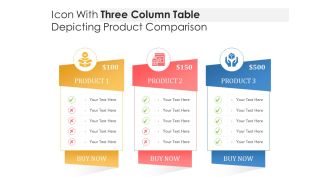 Icon with three column table depicting product comparison