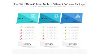 Icon with three column table of different software package