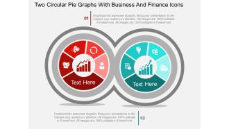 Id two circular pie graphs with business and finance icons flat powerpoint design