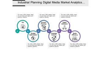 Industrial planning digital media market analytics with icons and circles