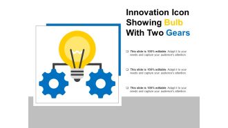 Innovation icon showing bulb with two gears