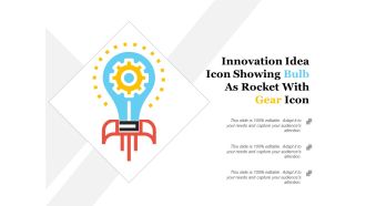 Innovation idea icon showing bulb as rocket with gear icon