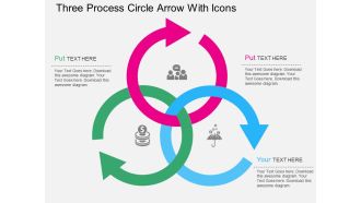 Is three process circle arrow with icons flat powerpoint design